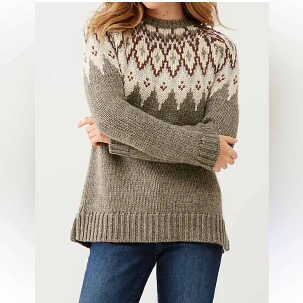 J. Jill women’s XL Fair Isle Nordic wool blend gray brown winter white sweater